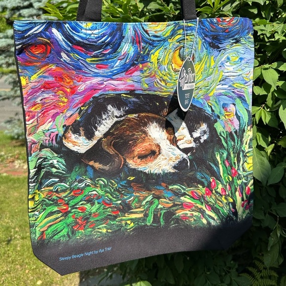 Sleepy Beagle Night Artisan Canvas Tote NWT - Picture 2 of 4